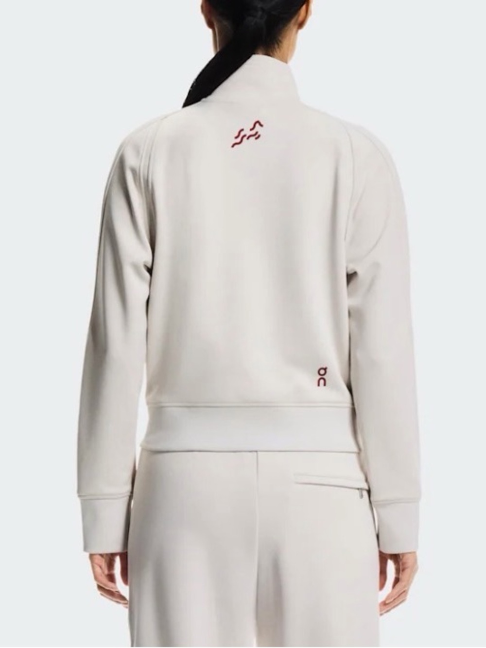On Running Women's Cream Zip-Up Bomber Jacket with Maroon Logos - Picture 3 of 5
